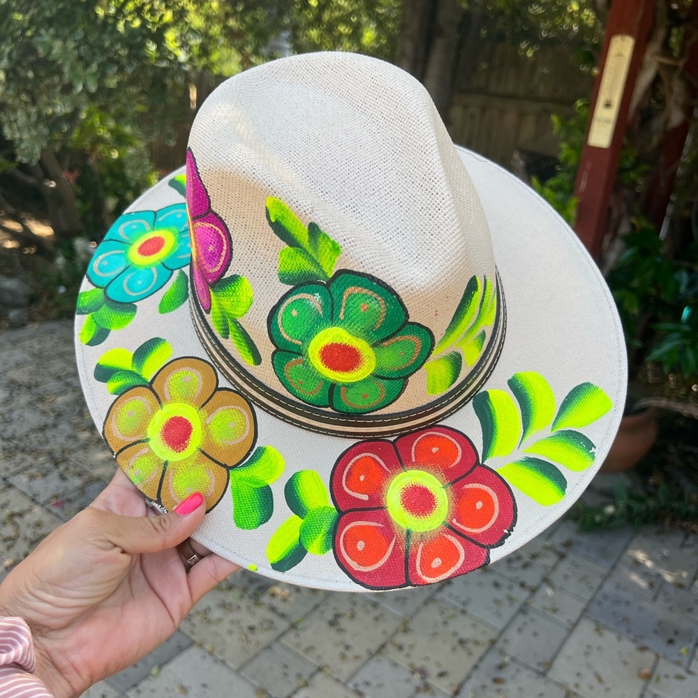 MEXICAN Artisan Hand painted Panama fedora sun hat|med/sm - Picture 3 of 9